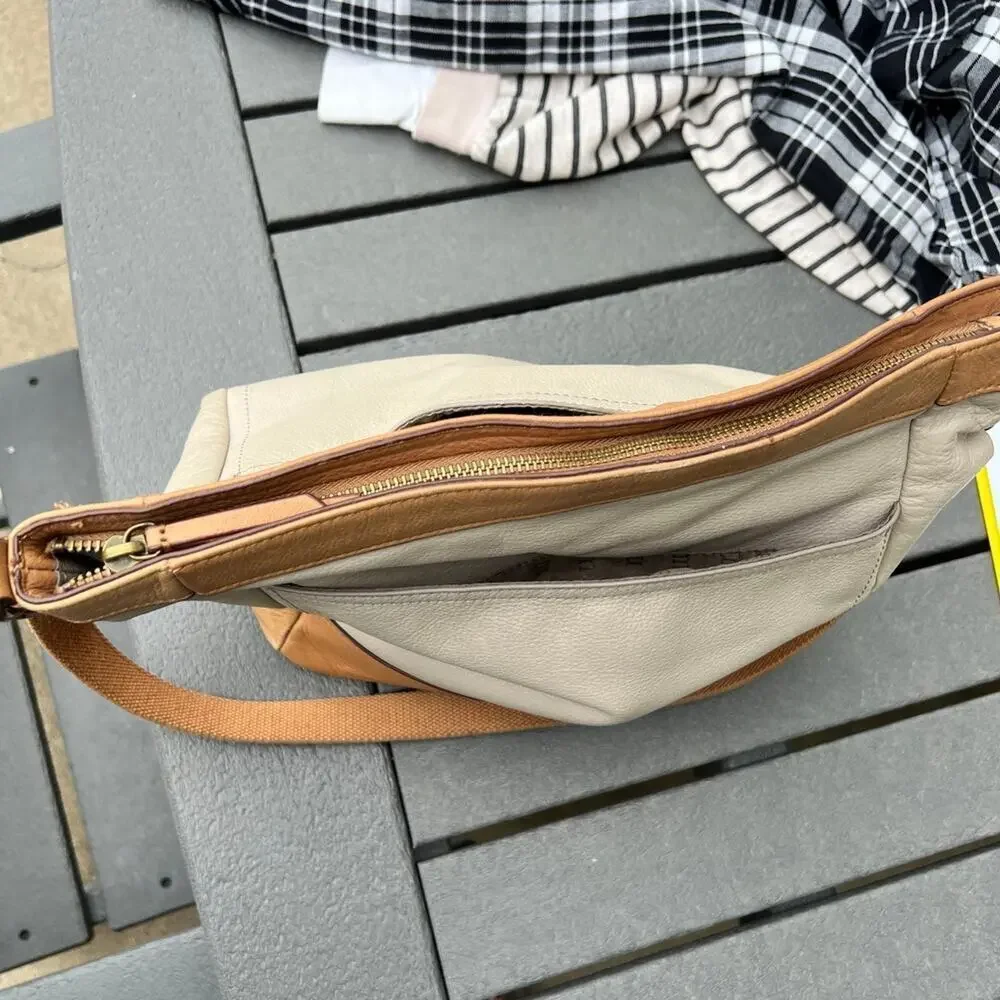 MARGOT-New York, Cream and Tan Leather Shoulder Bag